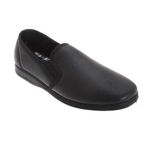 Sleepers Mens Softie Leather Twin Gusset Slippers / Black